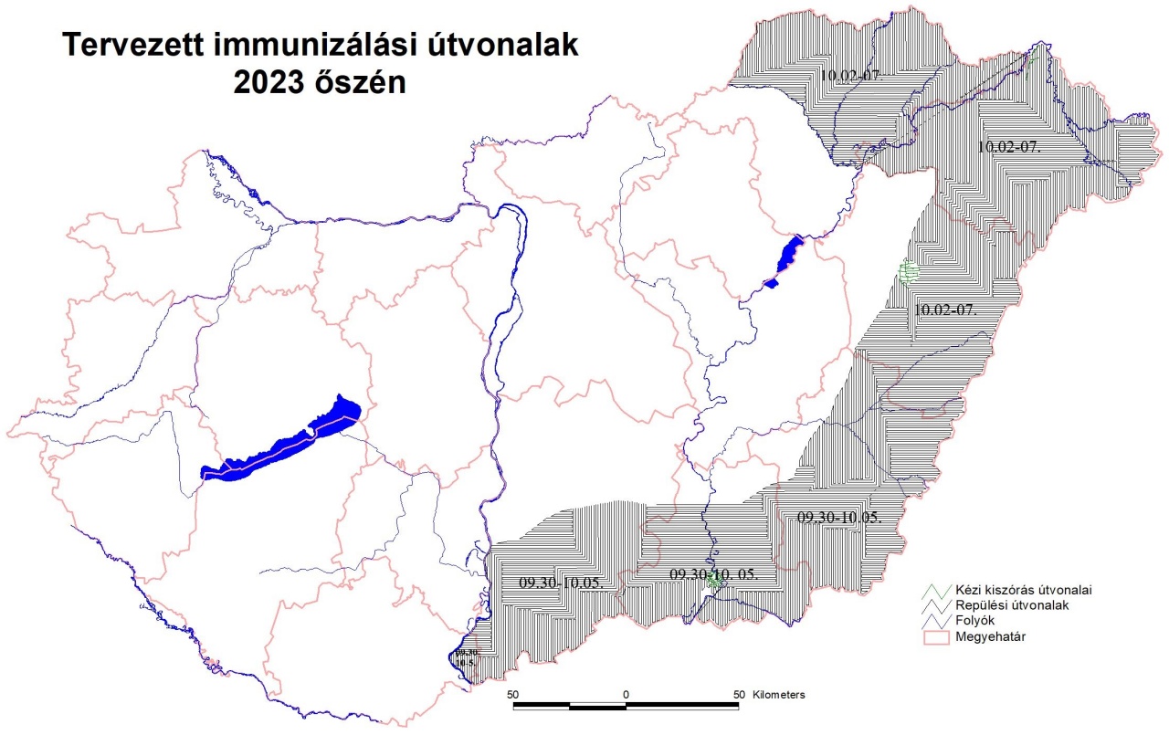 Immunizálással érintett területek, térképvázlat