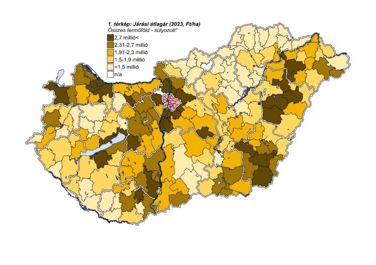 járási átlagár-térkép