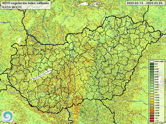 HungaroMet által készített NDVI-változást mutató térkép