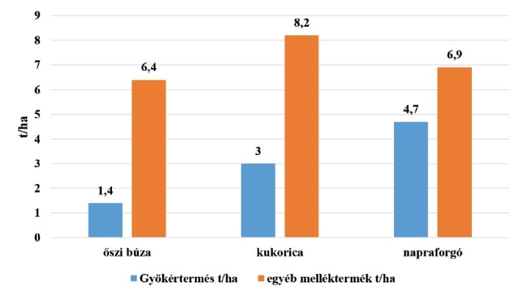 gyökér- és szármaradványainak mennyisége tonnában, hektáronként