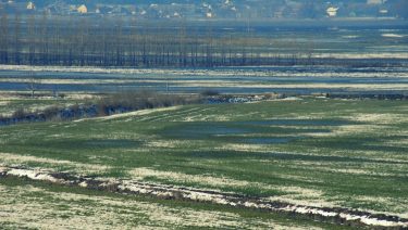 Olvadó hó és kezdődő belvíz egy észak-magyarországi termőföldön (Fotó: Horizont Média/archív)