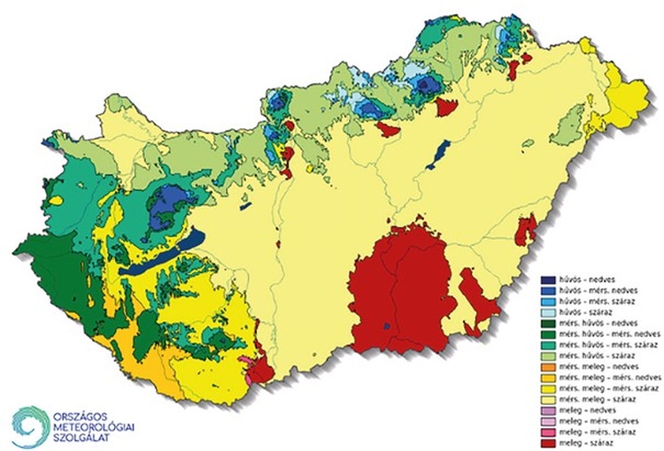 6. ábra. Magyarország éghajlati körzetei 1961–1990 között Péczely osztályozása alapján
