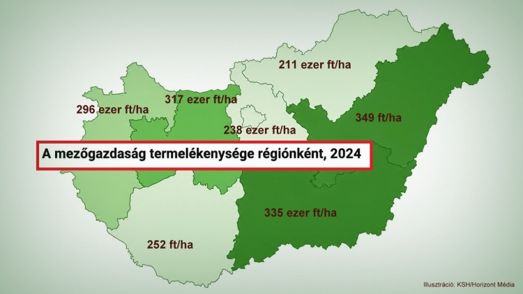 hazai mezőgazdaság termelékenysége régiók KSH