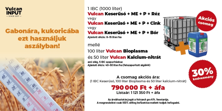 Vulcan Agro Keserűsó Bioplasma akció gabonára, kukoricára