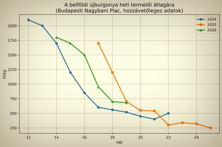 Újburgonya-árak 2026-ban a Budapesti Nagybani Piacon