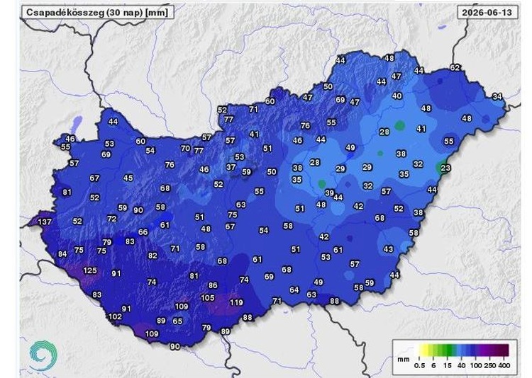 ábra 30 napos csapadékösszeg Magyarországon HungaroMet