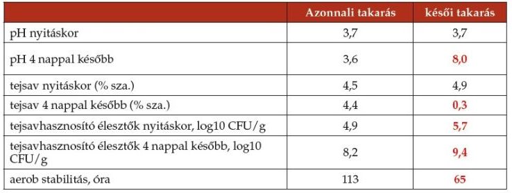 Késői takarás szilázsromlása