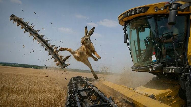 Aratás közben nyúl szaladt a kombájn elé